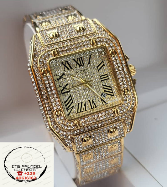 Montre Cartier en plaqué or et diamant pour homme