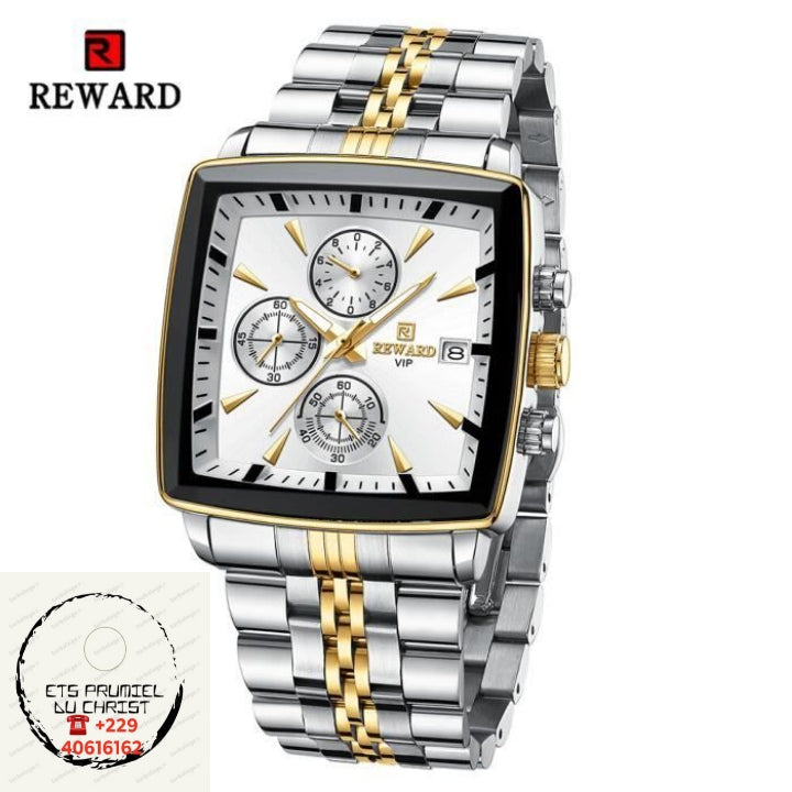 Montre chronographe Reward en acier inoxydable pour homme